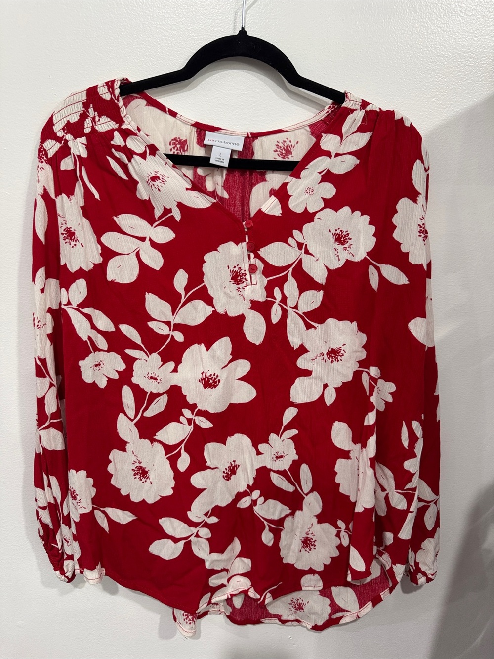 Lush Red Floral Split-V Neck Tunic